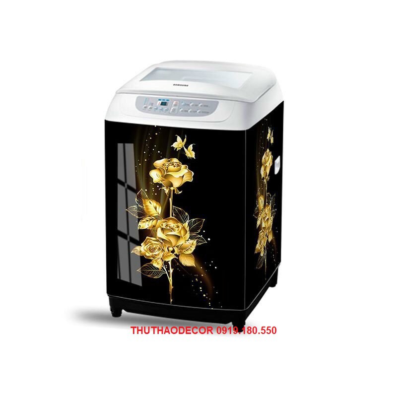 Decal dán máy giặt HOA HỒNG VÀNG - tủ lạnh mini