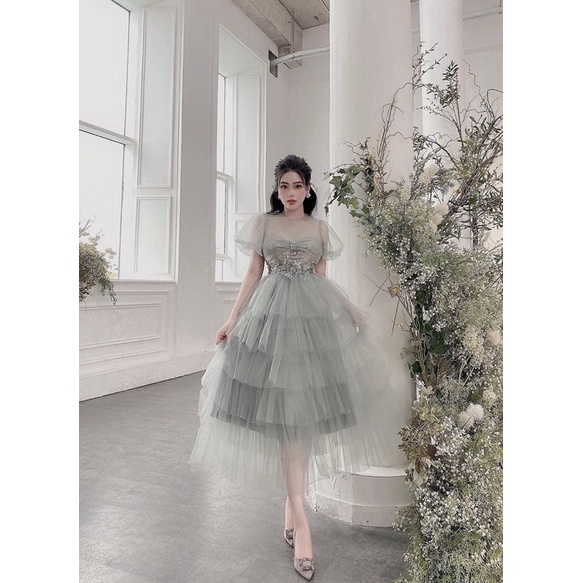 Đầm xoè công chúa tay phồng xếp tầng kết hoa nổi và cườm siêu xinh MYMY04 - size M/L - MS367V