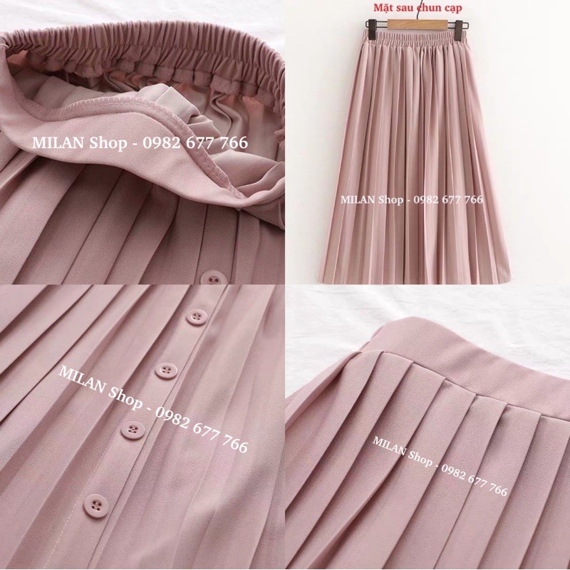 Chân váy xếp ly midi đính khuy lệch thời trang | BigBuy360 - bigbuy360.vn