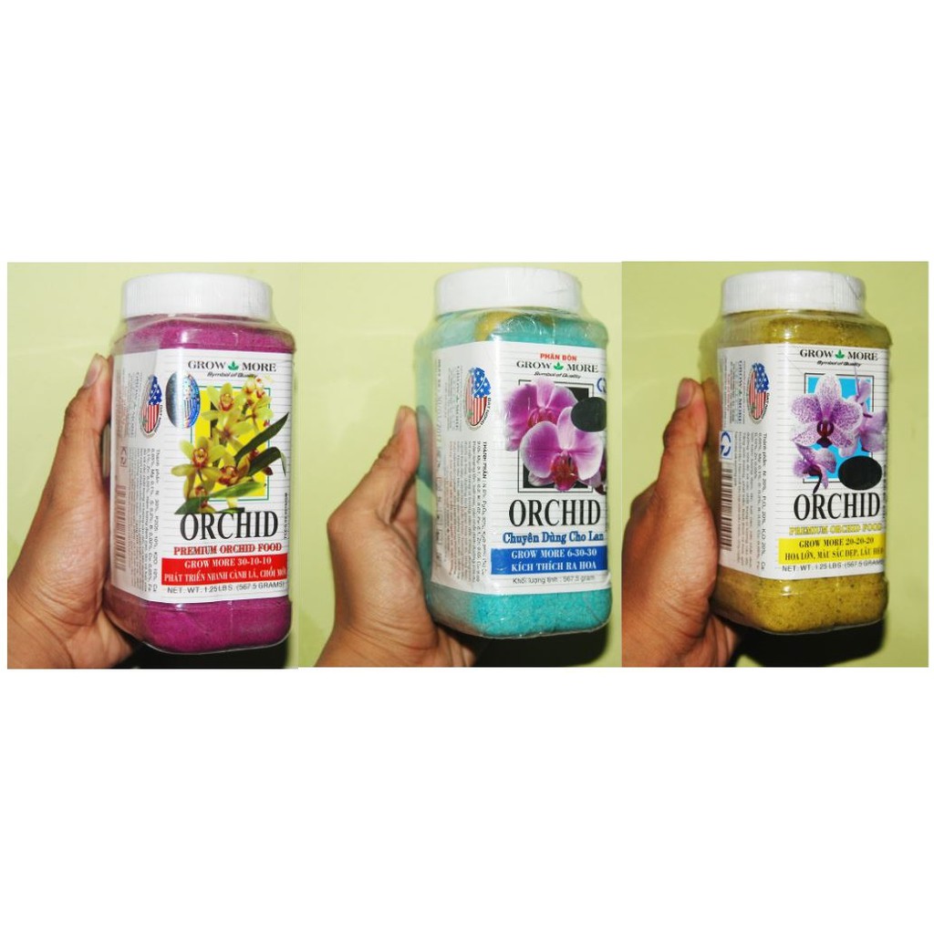 Bộ 3 phân bón Grow More Orchid chuyên dùng cho Hoa Lan phát triển toàn diện nhập khẩu từ Mỹ Growmore