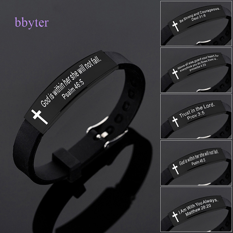 Bbyter Vòng Đeo Tay Bằng Thép Titan Phối Silicon Khắc Chữ Kinh Thánh Và Chúa Jesus Phiên Bản Kinh Thánh