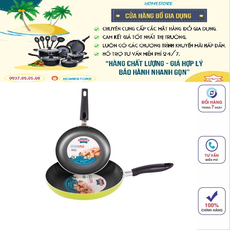 [Freeship]Chảo cặp nhôm trơn cạn Sunhouse chính hãng phi 18 + 24 xanh