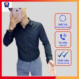 Áo Sơ Mi Nam Đen Dài Tay Cotton Lụa Cao Cấp
