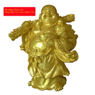 Tượng đá phật Di Lặc gánh bao tiền cầm vàng DLDV14