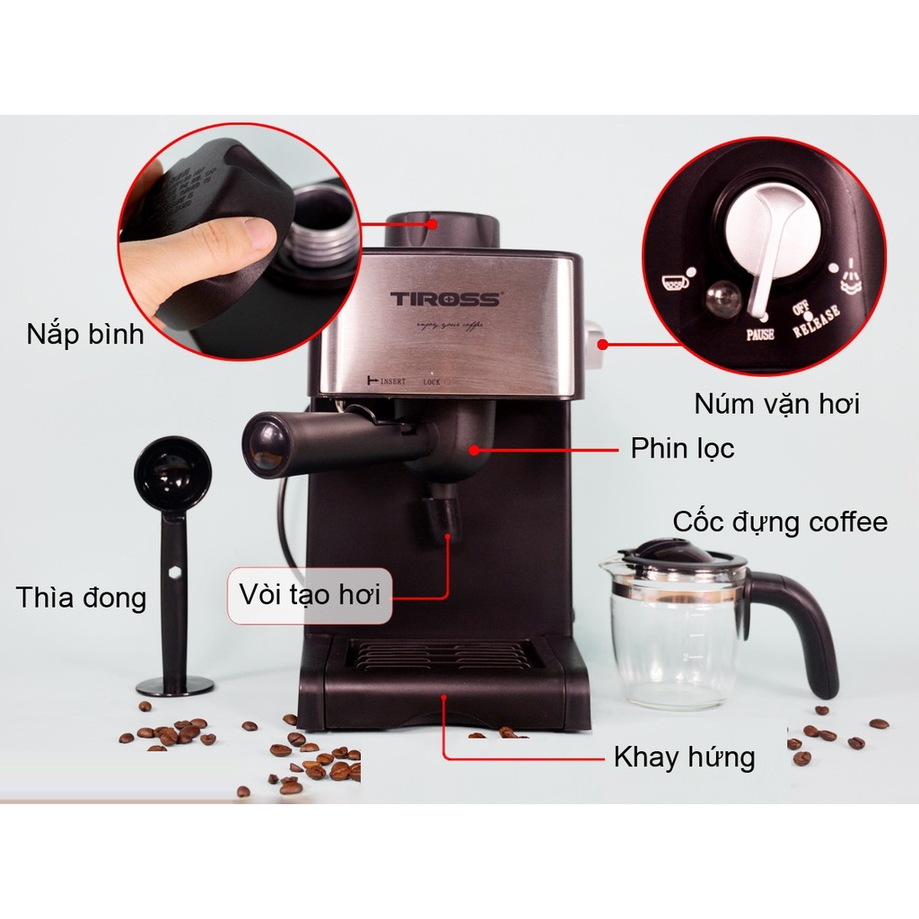 Máy pha cà phê Espresso Tiross TS-621 - Hàng Chính Hãng