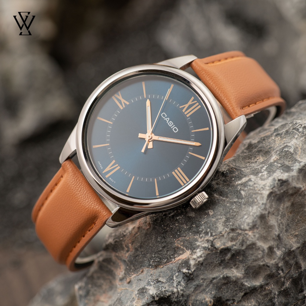 Đồng Hồ Quartz Nam Casio WATCHSTORE MTP-V005L-2B5UDF Thiết Kế Kính Khoáng 38mm, Dây Đeo Da Và Vỏ Thép Không Gỉ