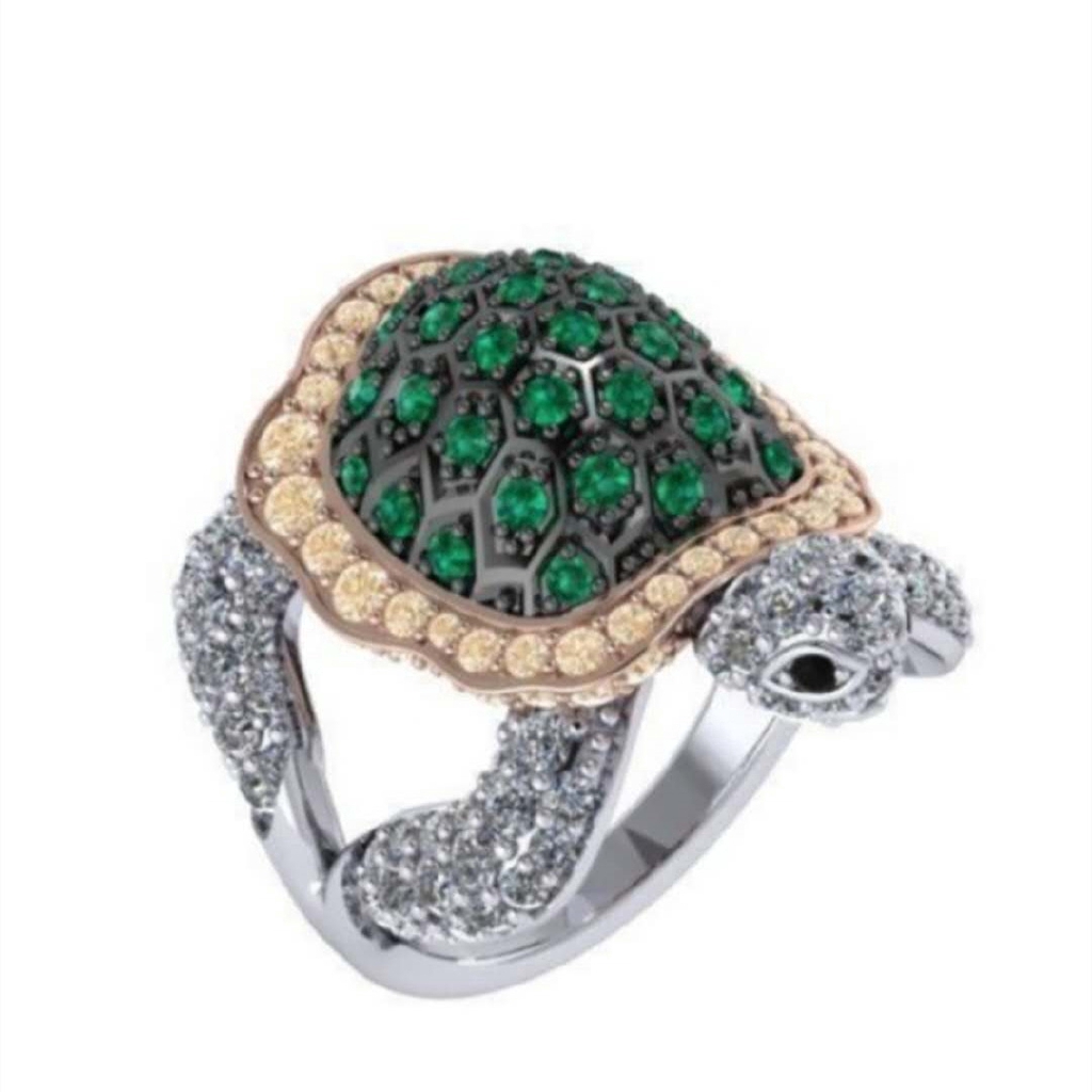 Nhẫn đeo tay hình rùa biển đính đá độc đáo đẹp mắt