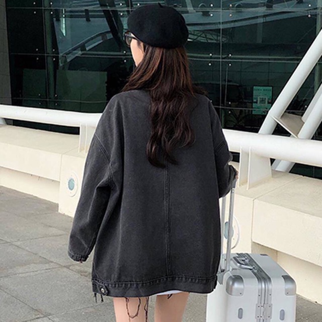 Áo khoác jeans bò dài tay 2 màu xanh đen chất dày dặn hàng loại 1 đi học đi chơi hàng Quảng Châu