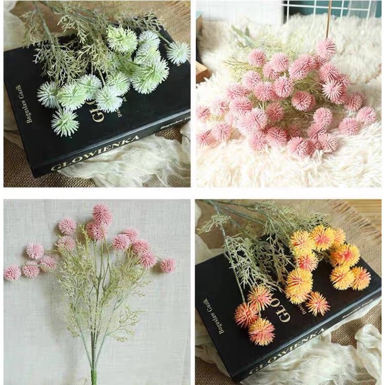 Hoa giả cao cấp trang trí chùm hoa mô phỏng bồ công anh 5 nhánh 15 bông hàng sẵn