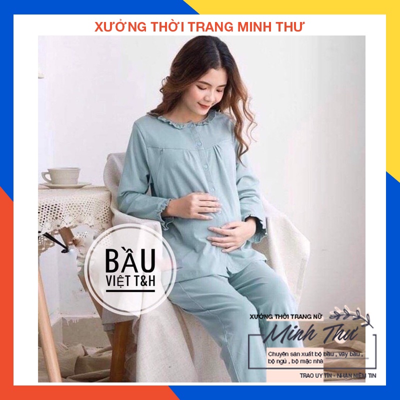 Bộ bầu - bộ sau sinh - chất liệu cotton - kiểu mới thời trang ( bèo cổ - bèo tay - dài - QDTD - MS-012 )