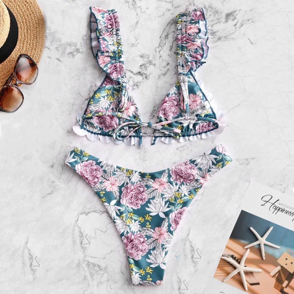Bộ Bikini 2 Mảnh Cổ Chữ V In Hoa Quyến Rũ Cho Nữ | BigBuy360 - bigbuy360.vn
