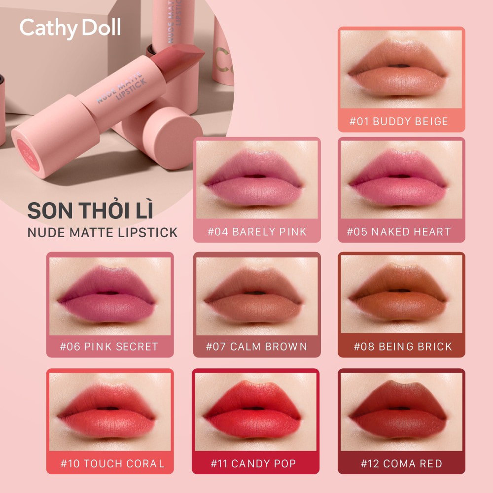 Son Thỏi Cathy Doll Nude Matte Lipstick 3.5g