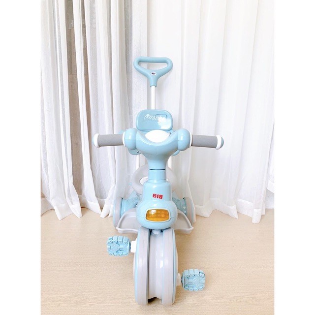 Xe đạp 3 bánh 618, xe đẩy kiêm xe chòi chân cho bé, có khung bảo vệ và đèn nhạc cho bé