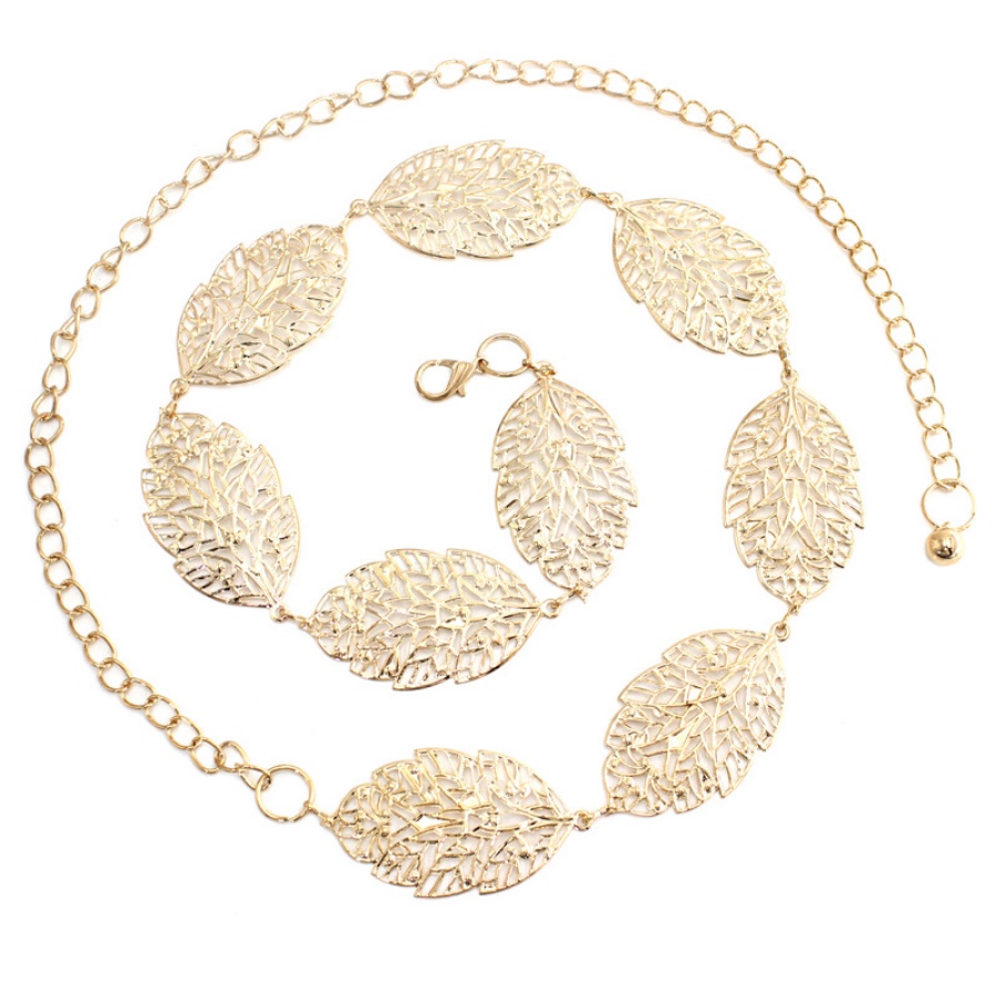 Thắt Lưng Dây Xích Bằng Kim Loại Hình Chiếc Lá Thời Trang Hàn Quốc Cho Nữ