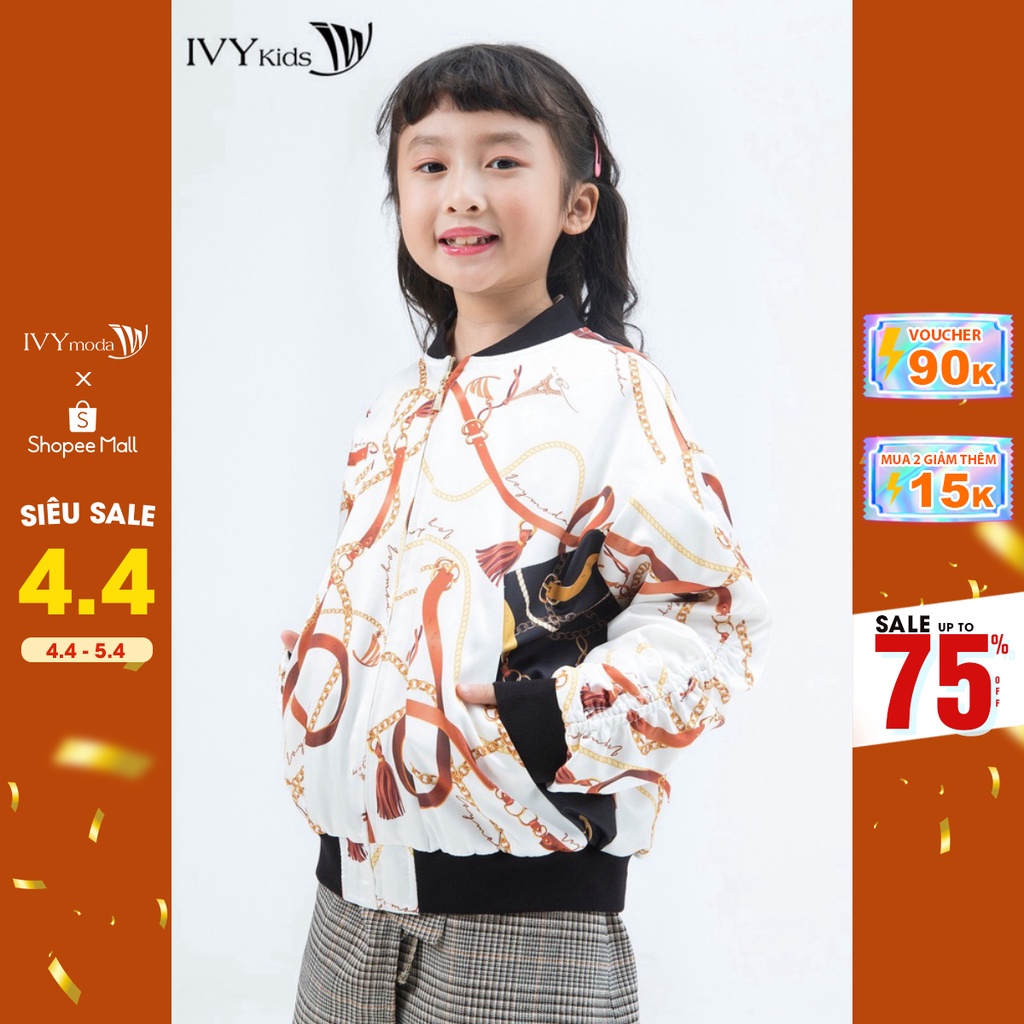 [NHẬP WABRTL5 GIẢM 10% TỐI ĐA 50K ĐH 250K ]Áo khoác bé gái dài tay họa tiết IVY moda MS 70G0676