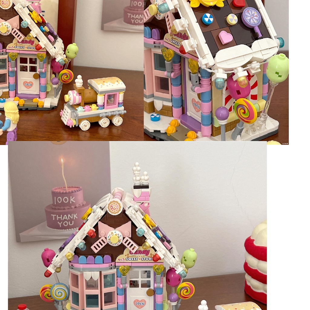 Bộ mô hình lắp ráp khối xây dựng, đồ chơi New Year's Eve Day, Christmas House, Candy House quà noel