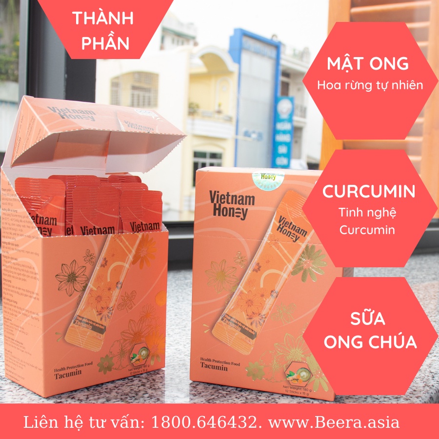 Combo 4 hộp mật ong nghệ sữa chúa Tacumin Vietnam Honey (15g x12 gói / Hộp)