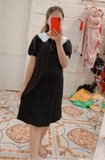 Váy Bầu chấm bi cổ bèo V51