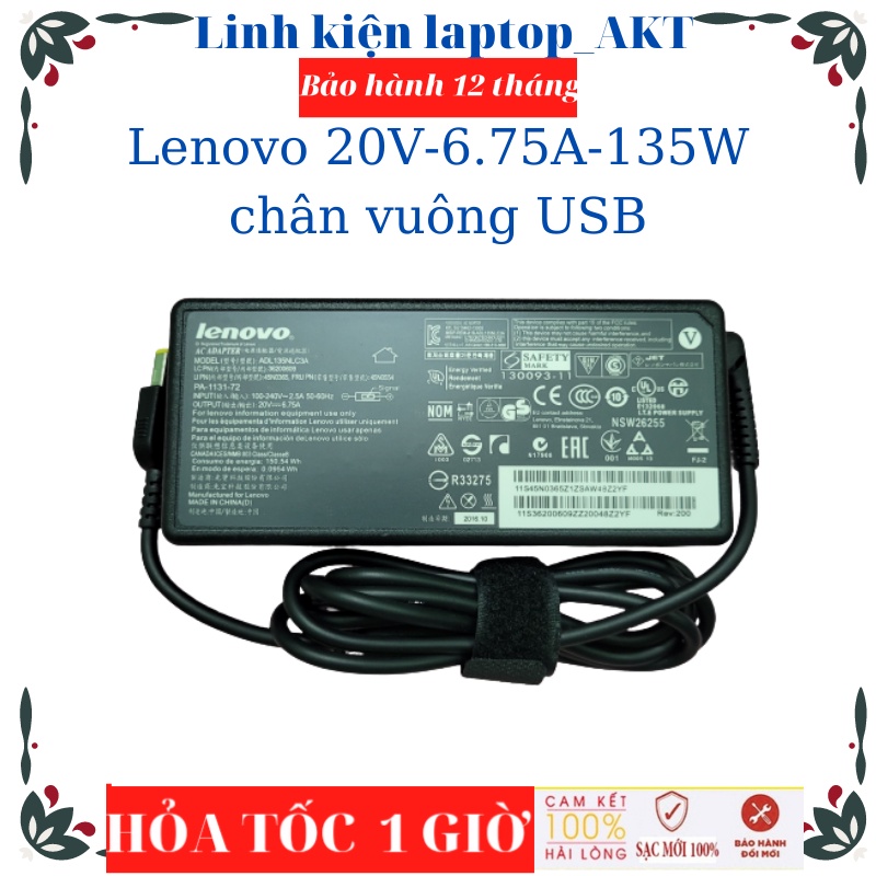 Sạc Lenovo 20V-6.75A-135W chân USB IdeaPad Y40-70 Y50-70 Y700 Y700-14ISK Y520 Y530 ThinkPad T440p L340-15IRH Gaming