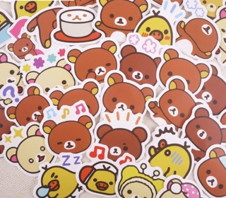 Sét 60 Sticker rilakkuma ép lụa -hình dán gấu dễ thương