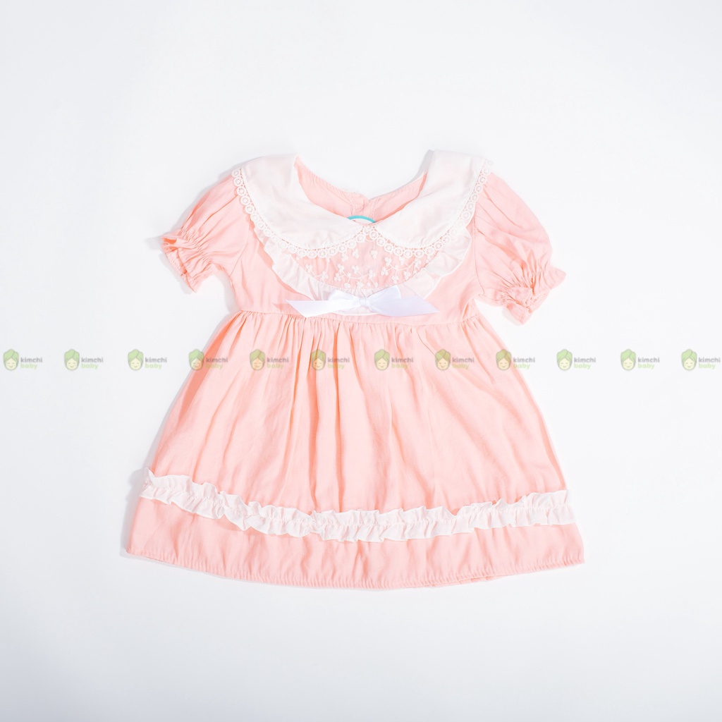 Váy Bé Gái Cổ Sen Đính Nơ Điệu Đà Dáng BabyDoll Cực Xinh, Đầm Cho Bé Mặc Hè CKV01