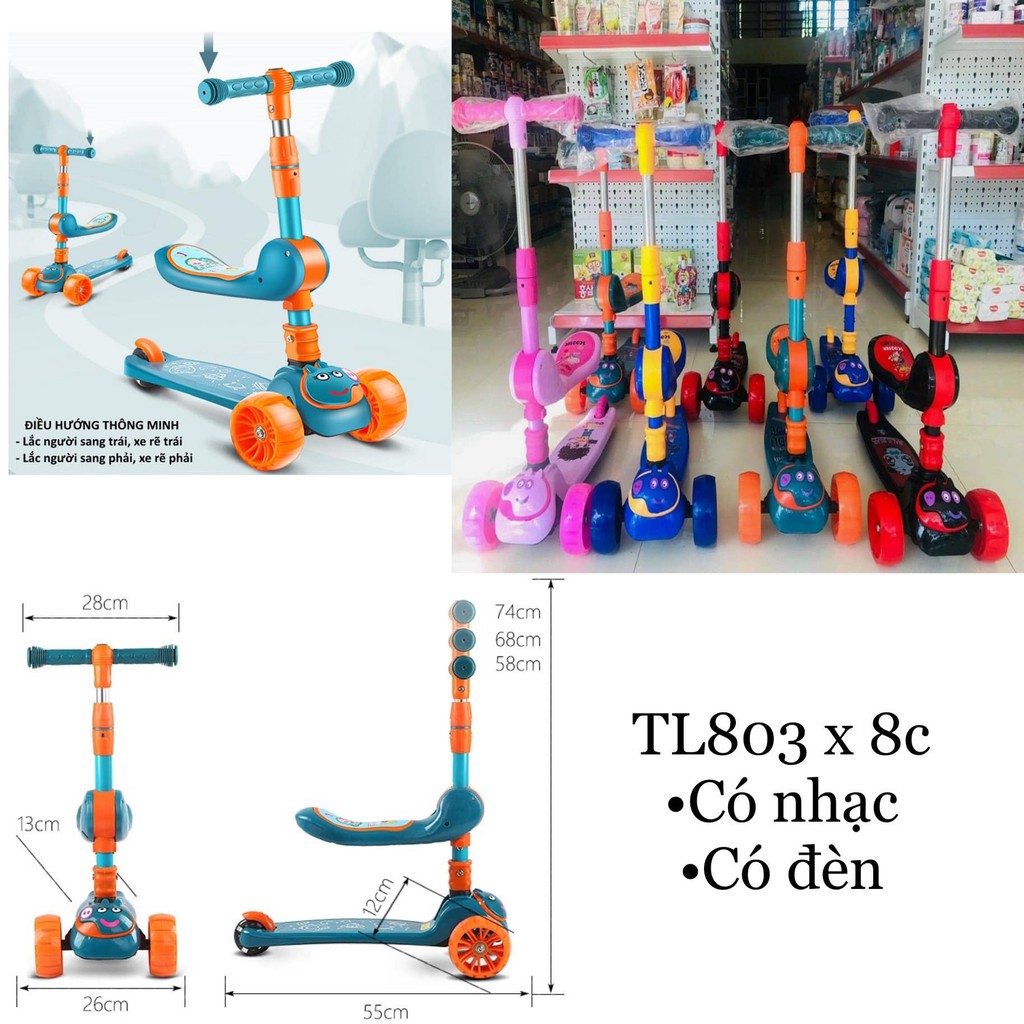 XE TRƯỢT 3 BÁNH SCOTTER CÓ GHẾ NGỒI GẤP GỌN ĐA NĂNG MÃ 816 [XE ĐẦU GÀ]