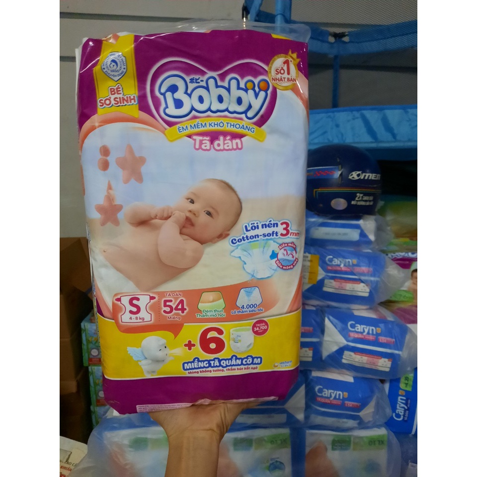 Bĩm Dán Bobby siêu thấm sơ sinh, tả dán bobby tặng 8 hoặc 4 miếng tả dán size s đủ size  s56,s80 cho bé 4-8kg  mẫu mới