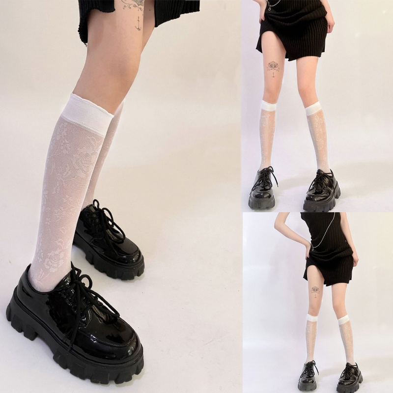 Ivy Vớ Lưới Xuyên Thấu Cao Qua Gối In Họa Tiết Hoa Hồng Hoa Hồng Phong Cách Lolita Vintage Harajuku Pháp Mùa Hè Cho Nữ
