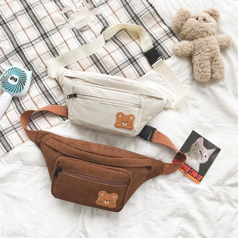 Túi Đeo Chéo Ngực / Thắt Lưng Bằng Vải Nhung Có Khóa Kéo Hình Gấu Dễ Thương Thời Trang Dành Cho Bạn
