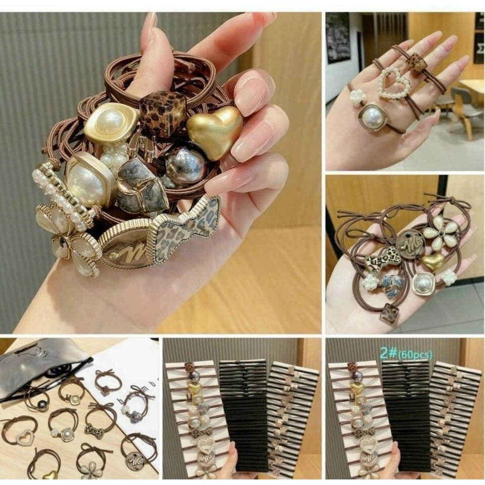 Set Dây Buộc Tóc Đính Đá 60 Món Phong Cách Hàn