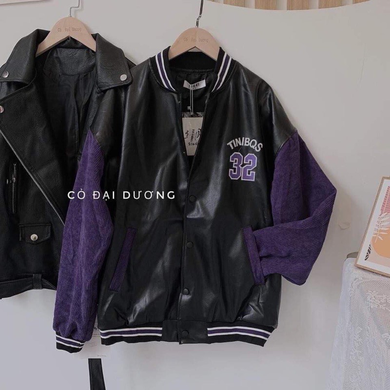 áo khoác bomber da phối tay nhung