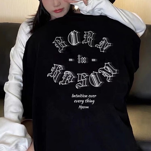 ZHELIHANGFEI  Áo Sweater Tay Dài Dáng Rộng In Chữ Cá Tính Thời Trang