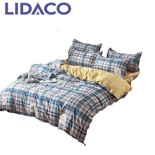Bộ chăn ga gối cotton poly Lidaco - Kẻ Caro Xanh Trắng ( SP001231)