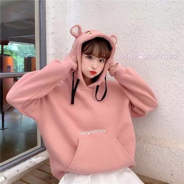 Áo hoodie nỉ chú báo hồng cho cặp đôi siêu cute