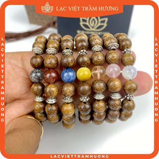 Vòng Tay Trầm Hương Tự Nhiên Kết Hợp Đá Phong Thủy Trợ Mệnh Size 8mm - Trầm Tốc Lạc Việt Trầm Hương