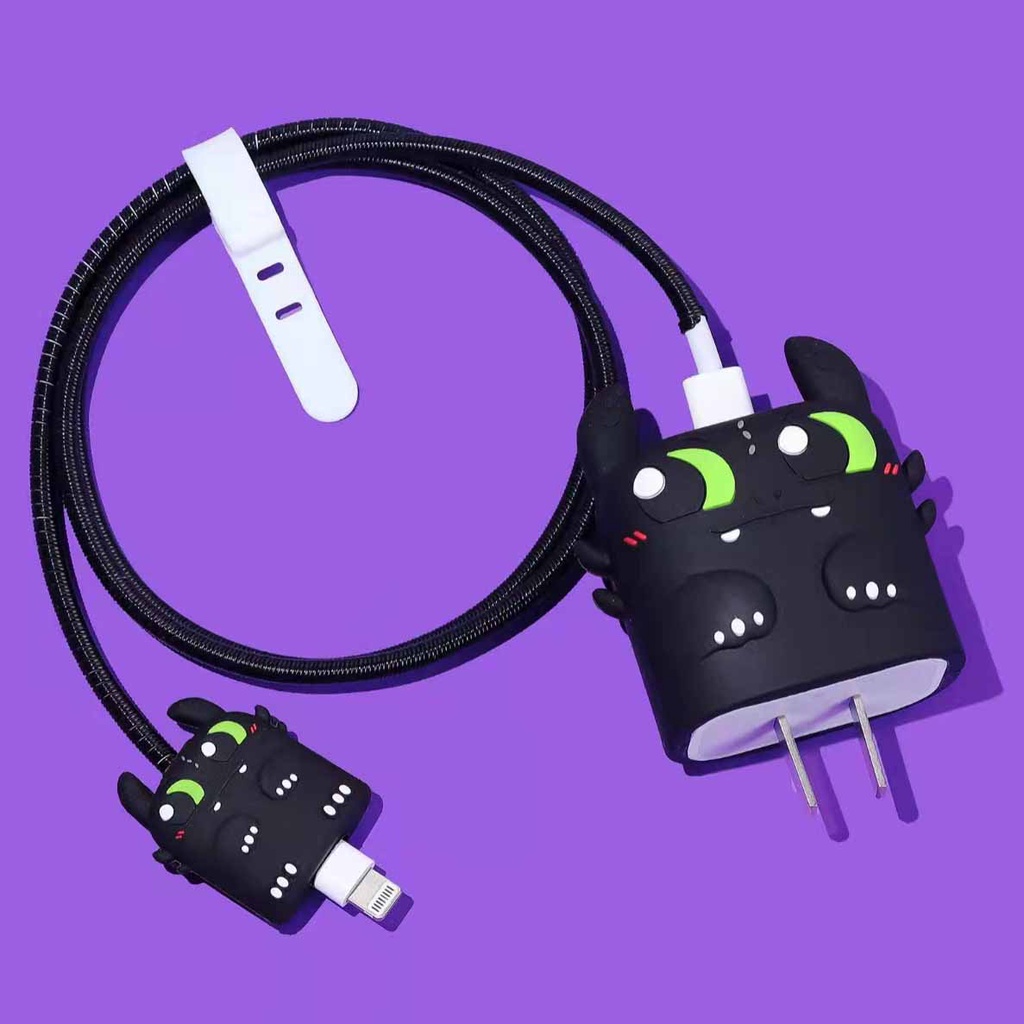 Bộ Phụ Kiện Bảo Vệ Dây Cáp Sạc iPhone 18w / 20w Hình Khủng Long Dễ Thương