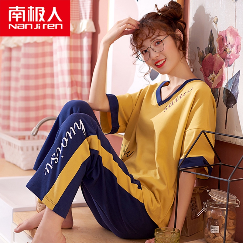 Bộ Đồ Ngủ Thời Trang Tay Ngắn Bằng Cotton Dành Cho Nữ | BigBuy360 - bigbuy360.vn