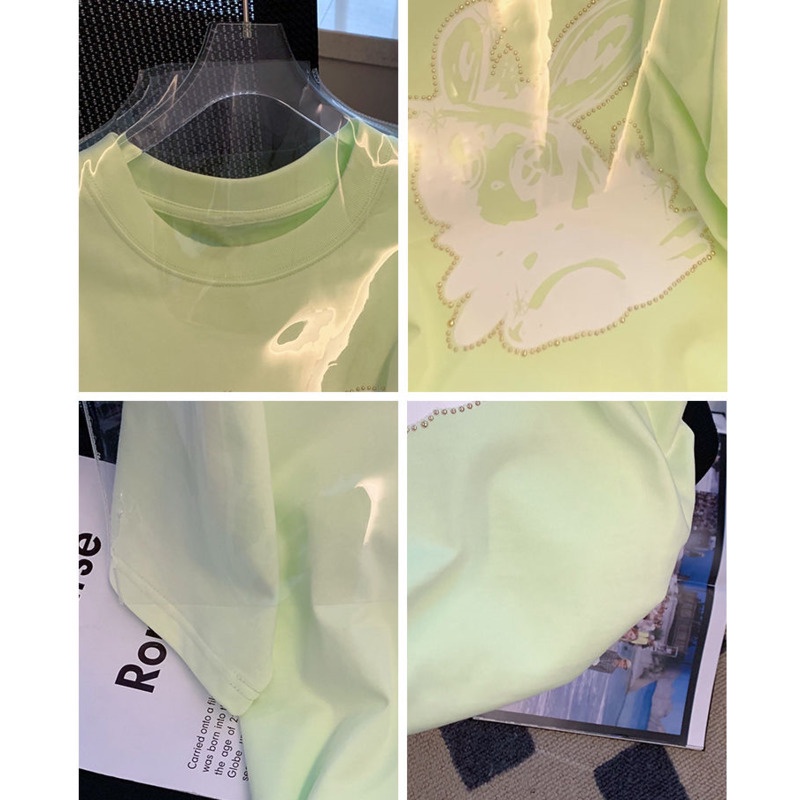 Áo Thun Ngắn Tay In Hình Thỏ Dễ Thương Phong Cách Hàn Quốc Cho Nữ