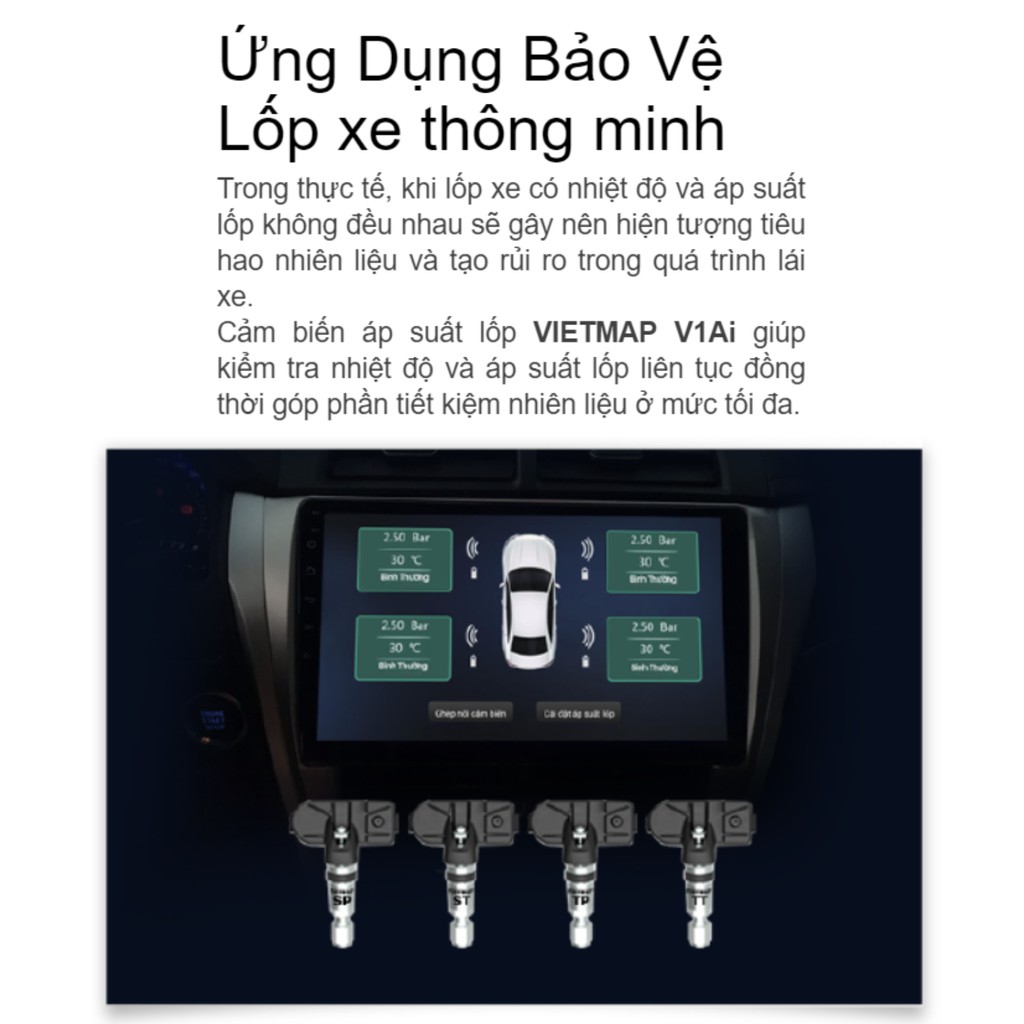 Cảm Biến Áp Suất Lốp VIETMAP V1Ai - Gắn Trong - Tích Hợp Với DVD Android - Hàng chính hãng bảo hành 12 tháng