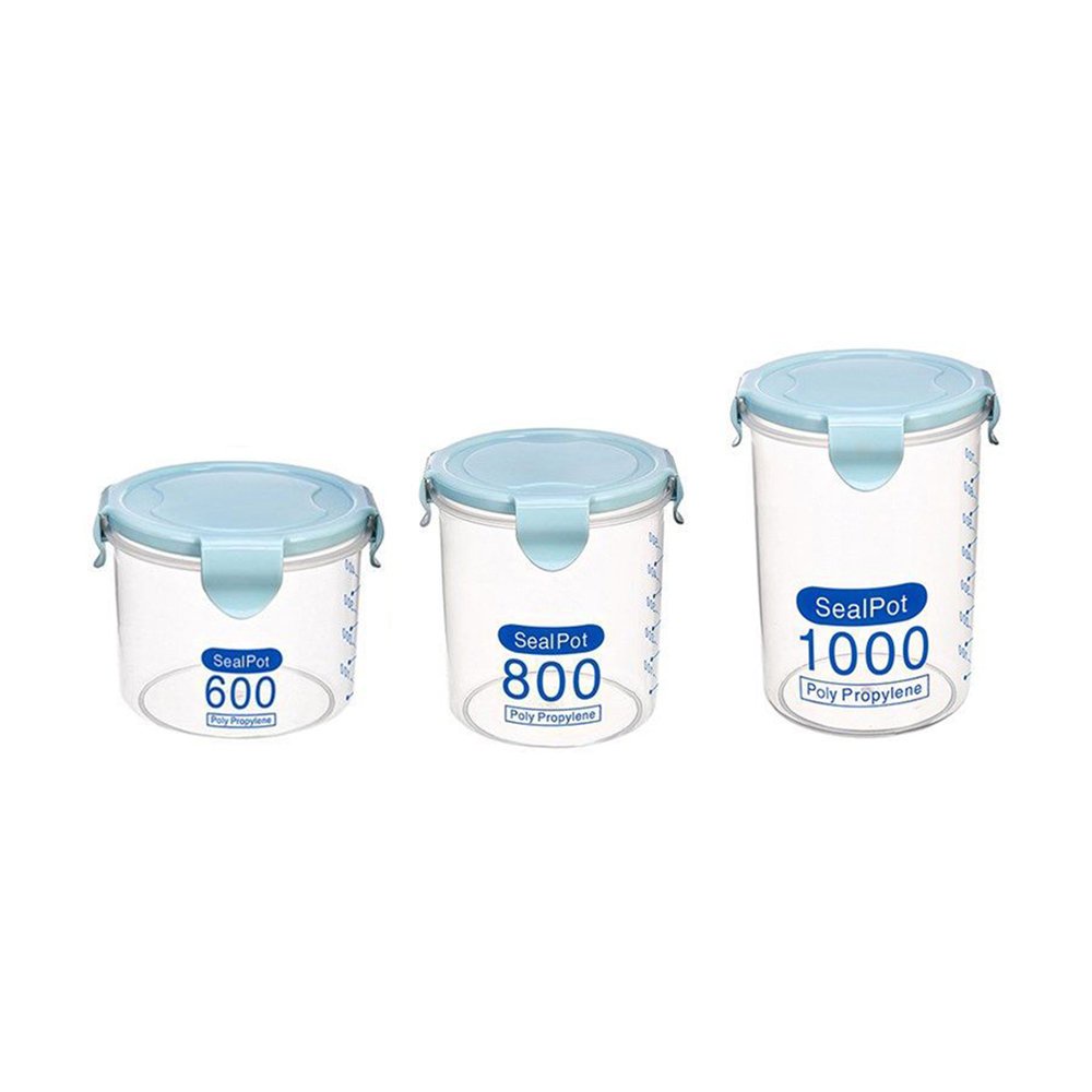 Set 3 hộp nhựa đựng thực phẩm, nắp cài viền cao su chắc chắn, chia vạch ở thân hộp (600 - 800 - 1000ml)