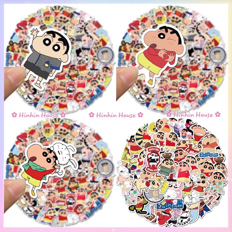 Set 50 Sticker PVC Chống Thấm Nước Hình Shin Chan Dán Vali, Mũ Bảo Hiểm, Laptop, Guitar, Ô tô, Xe Máy,...