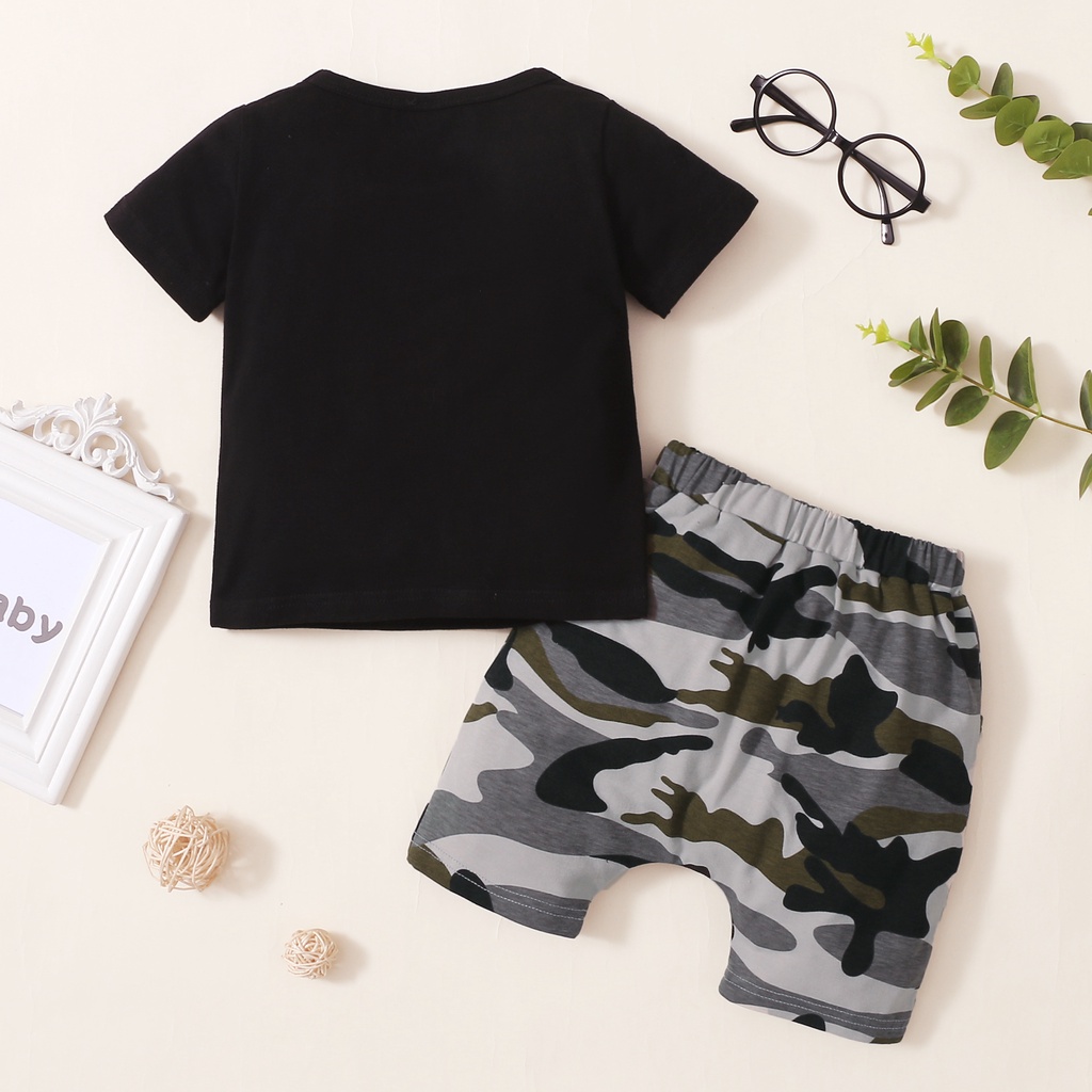 Set áo tay ngắn và quần ngắn MIKRDOO in chữ thời trang mùa hè cho bé nam