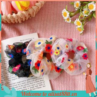 Dây Buộc Tóc Phối Hoa Vải Thời Trang Cho Nữ