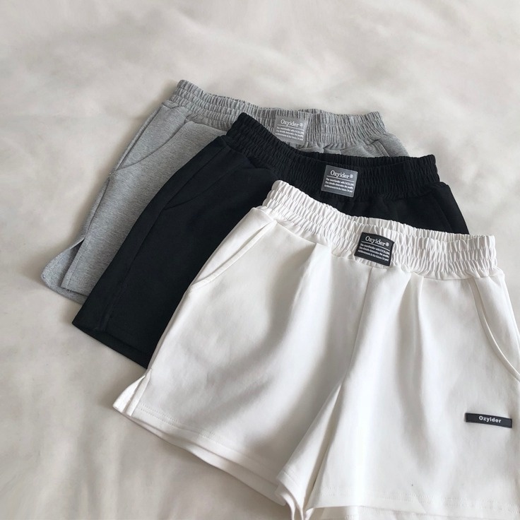 Quần short SUXI thể thao lưng cao ống rộng màu trơn in chữ đơn giản thời trang mùa hè cho nữ