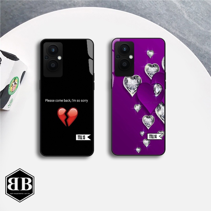 ỐP lưng kính cường lực OPPO RENO 7Z 5G    trái tim lấp lánh