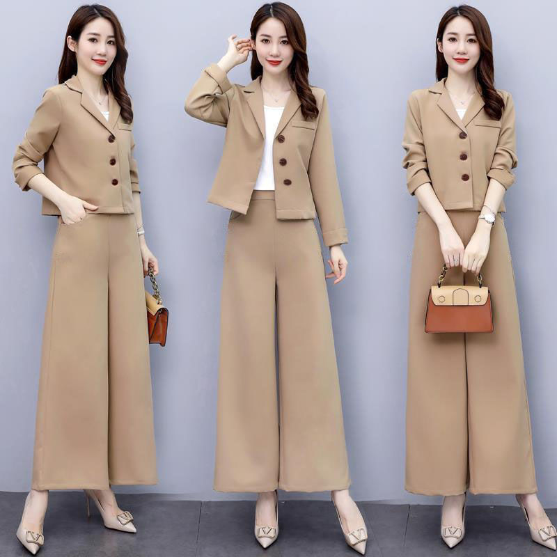 Set Đồ Công Sở 2 Món Quần Dài Ống Rộng + Áo Khoác Blazer Màu Trơn Thanh Lịch Thời Trang Mùa Hè Cho Nữ M-4L 2021