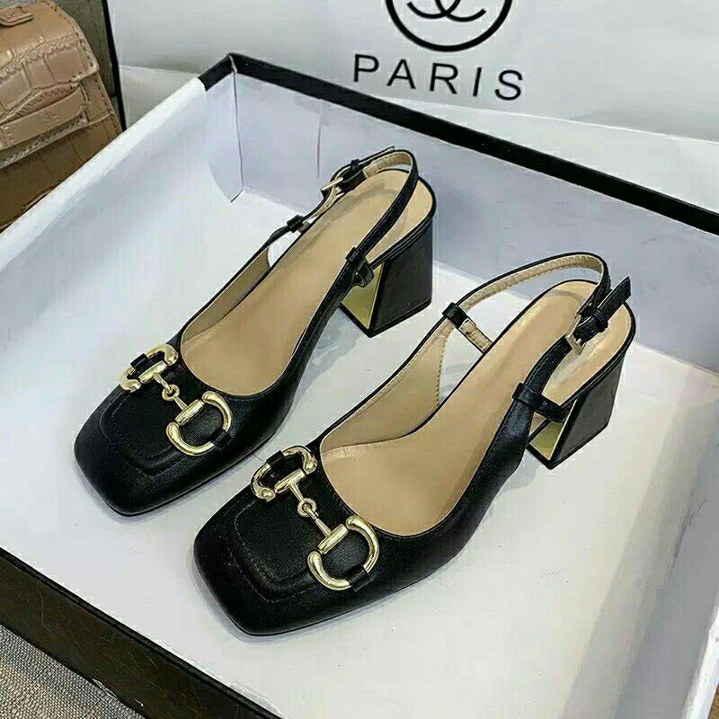 Giày sandal mũi vuông guốc 7cm cao cấp
