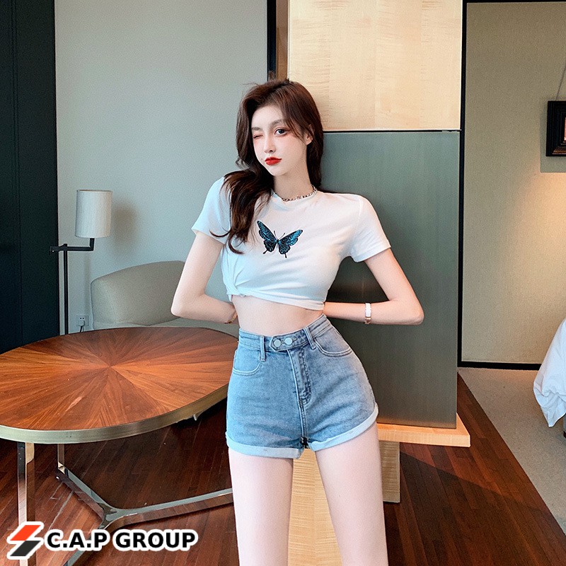 Quần short Jeans nữ cạp cao GẬP GẤU quần đùi sooc bò lưng cao sexy phong cách Hàn Quốc cực chất - MS162