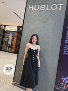 Đầm 2 dây thun tăm nút gỗ