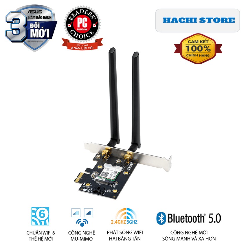 Card Mạng Wifi 6 chuẩn PCI-e 2 băng tần tốc độ 3000 Mbps Asus -PCE-AX3000  - Hàng phân phối Chính Hãng